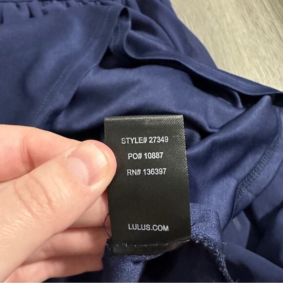 Lulus Romantic Tale Navy Blue Crochet Lace Open Back Mini Skater Dress Size M - Picture 9 of 13